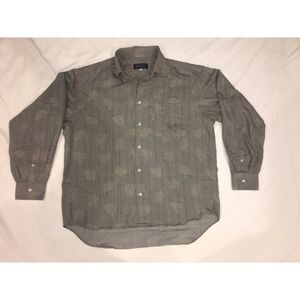 Bernini  Grey Palm Leaf Button Down Shirt Made in Italy Long Sleeve Size M(317)